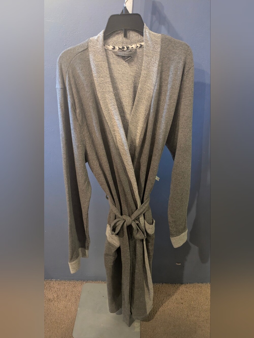 Covington XL Gray Knit Robe Med Weight Mid Length Robe, Textured Knit Lining New